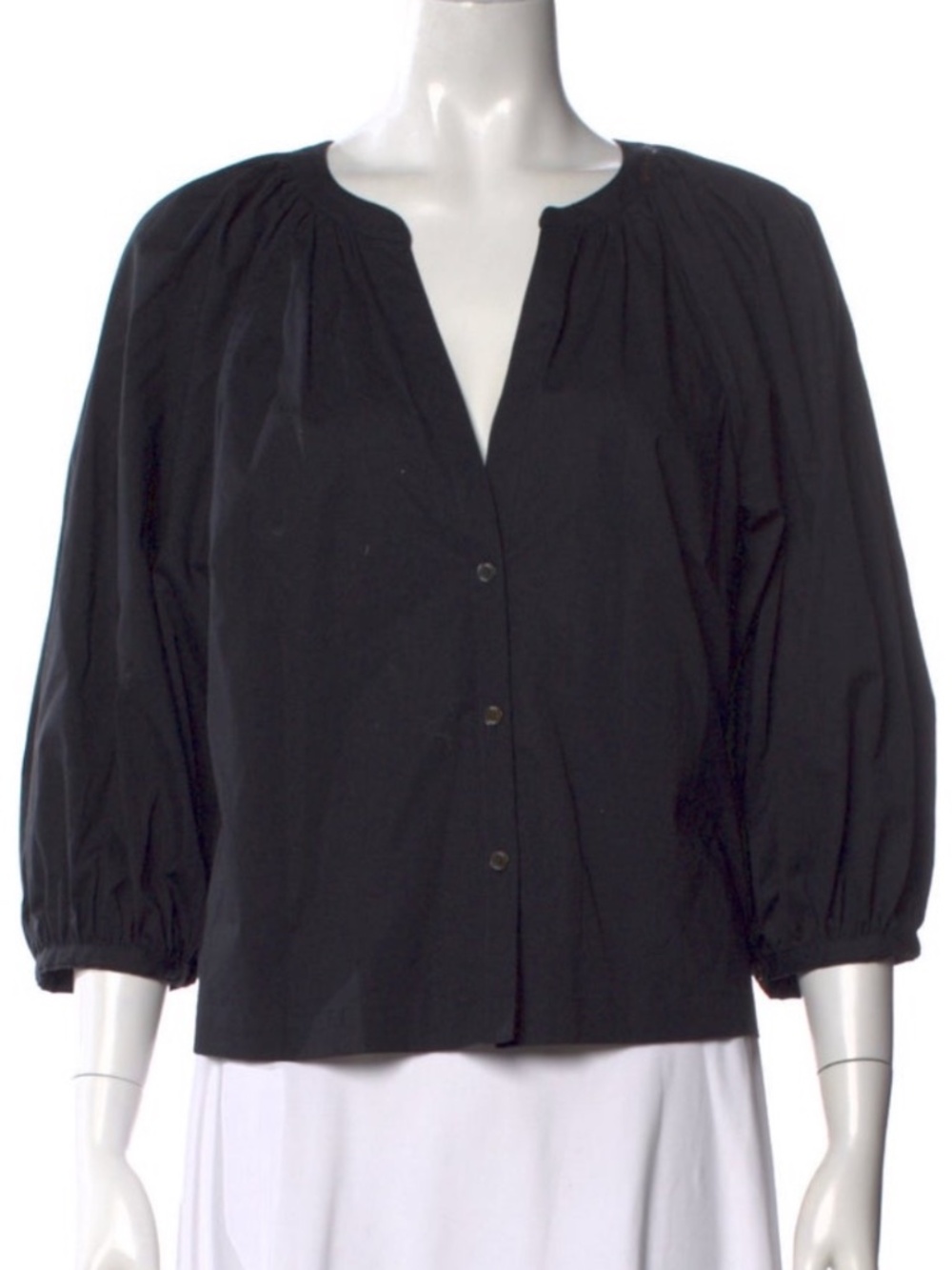 Staud V-Neck Three-Quarter Sleeve Crop Top w/ Contrast Stitching - Small